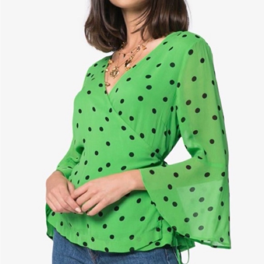 Ganni Green Polka Dot Top